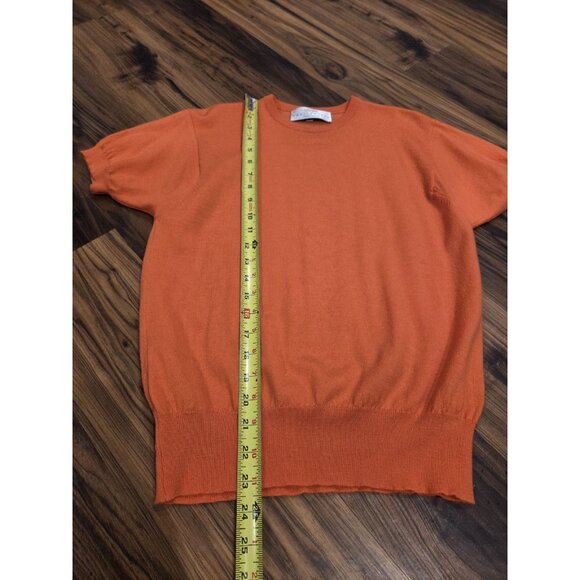 I. Magnin By Ballantyne Merino Wool Short Sleeve Sweater Sz 38 Orange Elevated - Picture 10 of 12